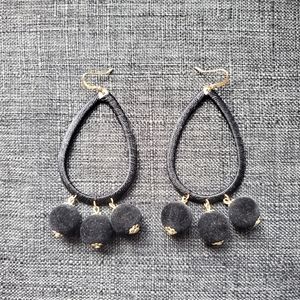 Urban Outfitters, Black Velvet Flocking Triple Ball Earrings